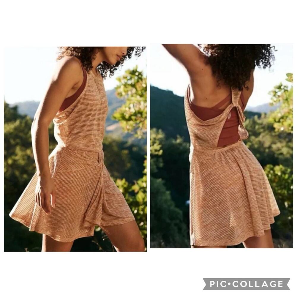 Free People Movement NWT Skort Mini Dress Medium Sheer Striped Open Racer Back